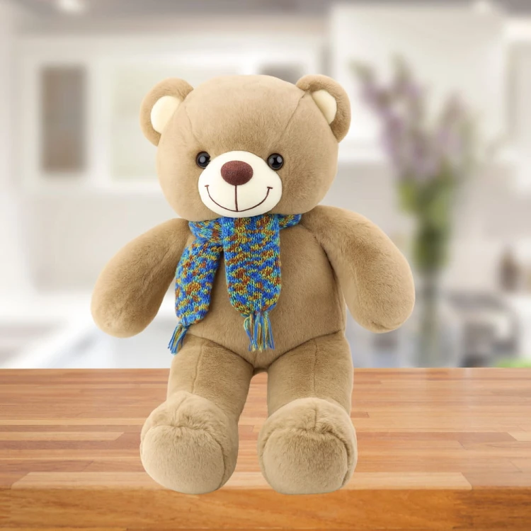 Pluszowa Maskotka Przytulanka Miś Kolorowy Szalik Wełniany Brązowy 55cm