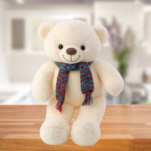 Pluszowa Maskotka Przytulanka Miś Kolorowy Szalik Wełniany Biały 55cm