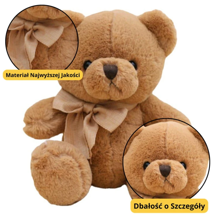 Pluszowa Maskotka Przytulanka Duży Miś Z Kokardką Brązowy 40cm