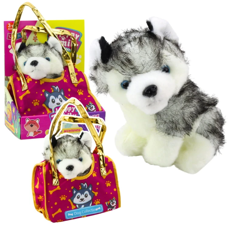 Piesek Husky W Torebce Pluszowy Maskotka Przytulanka Biało Szary