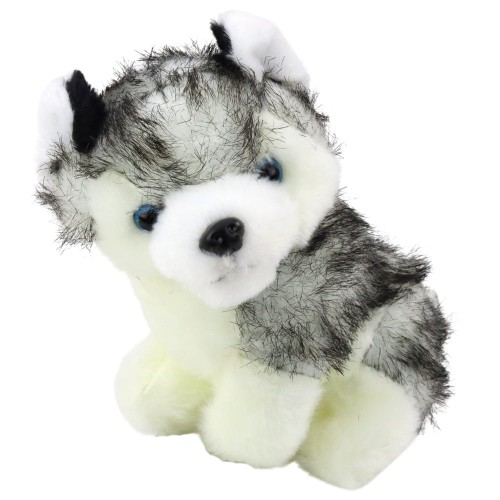 Piesek Husky W Torebce Pluszowy Maskotka Przytulanka Biało Szary