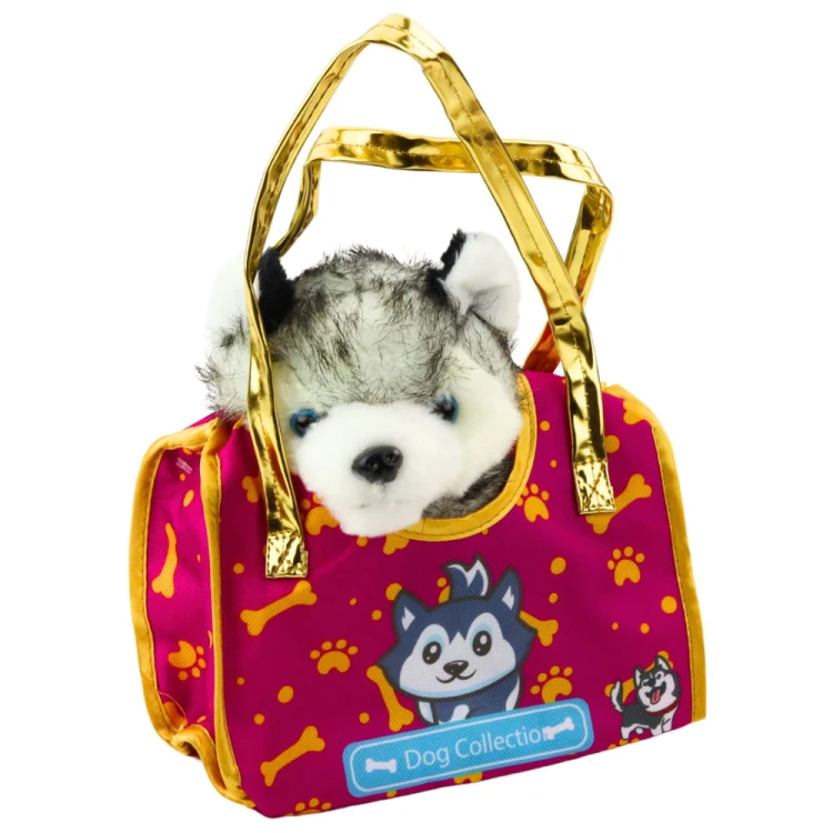 Piesek Husky W Torebce Pluszowy Maskotka Przytulanka Biało Szary