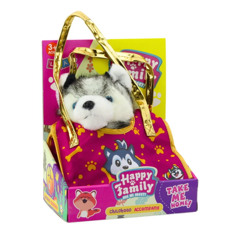 Piesek Husky W Torebce Pluszowy Maskotka Przytulanka Biało Szary
