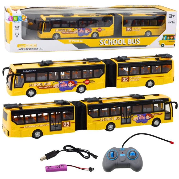 Autobus Szkolny Trolejbus Przegubowy Zdalnie Sterowany RC 1:32 Żółty