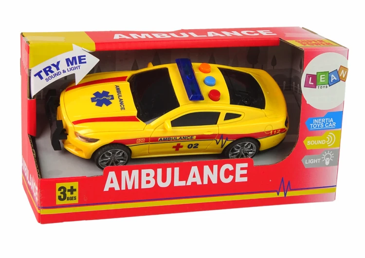 Sportowe Auto Ambulans Światła Dźwięk Żółty Napęd
