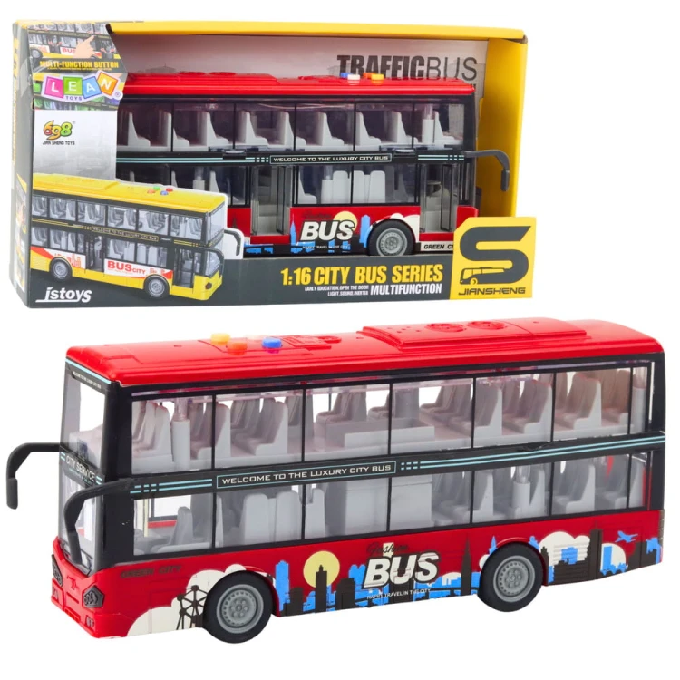 Autobus Miejski Piętrowy 1:16 Napęd Światła Dźwięki Czerwony