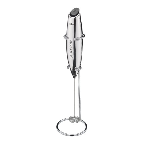 Spieniacz do mleka na stojaku, 23 cm, metaliczny błyszczący