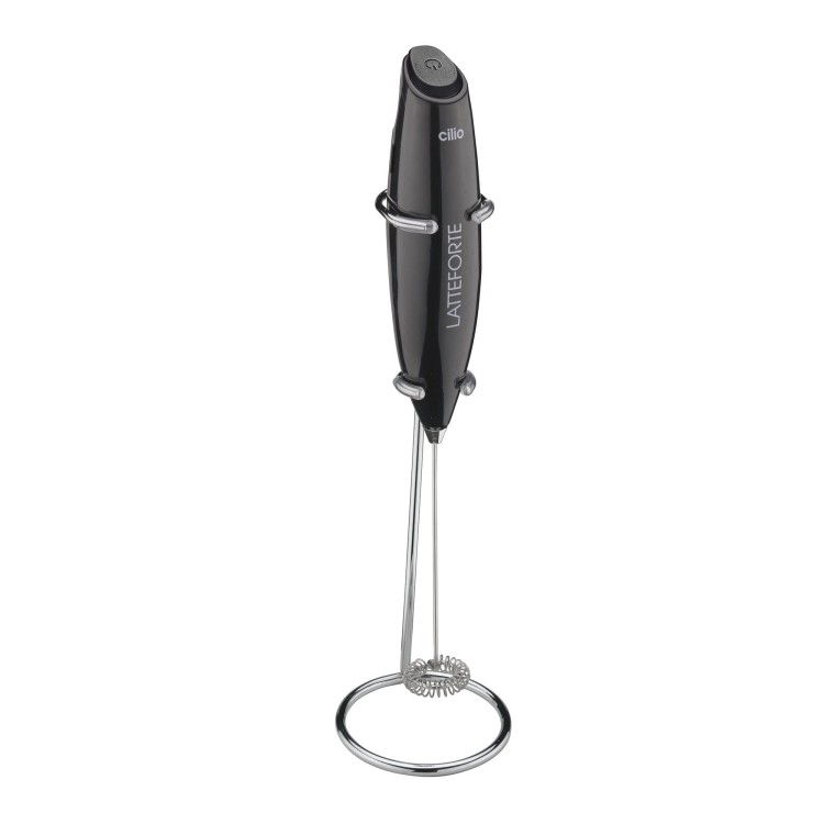 Spieniacz do mleka na stojaku, 23 cm, czarny