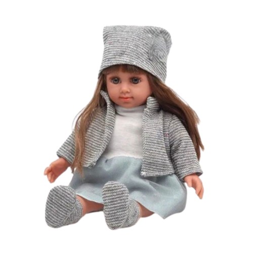 Lalka W Niebieskiej Sukience Czapeczka Sweterek Rękawiczki Czapka 36,5cm