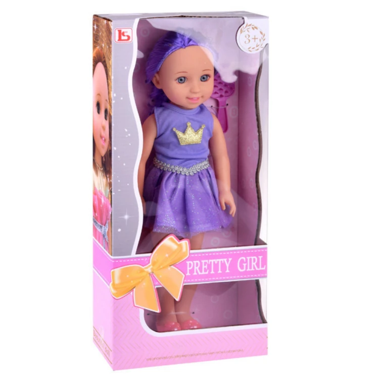 Lalka W Sukience z Koroną Długie Włosy Fioletowa Szczotka 38cm