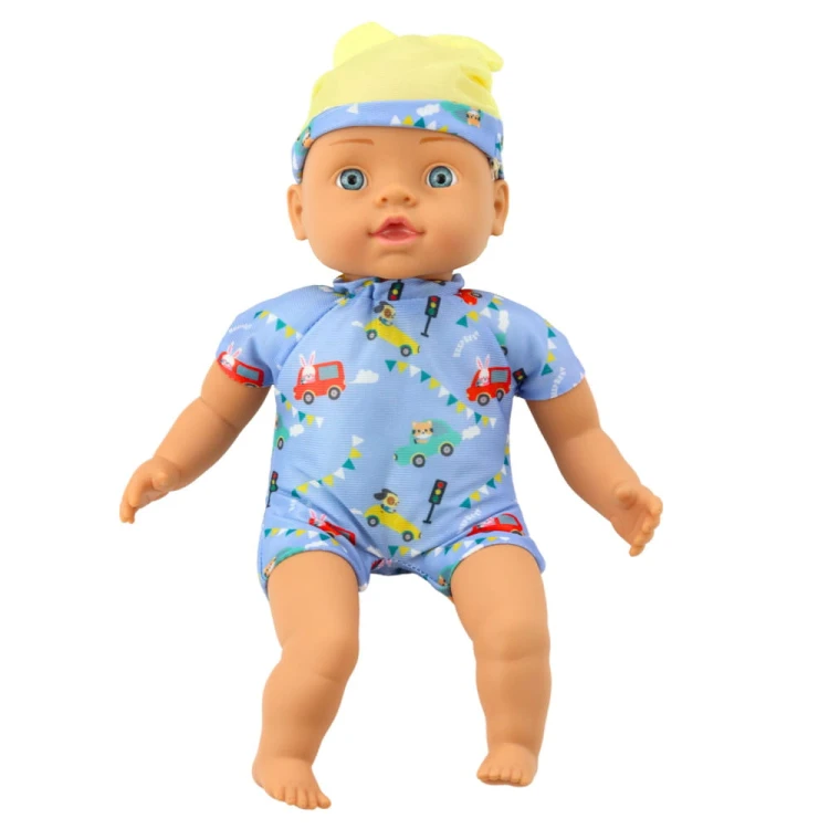 Lalka Bobas Niebieskie Ubranko z Wzorami Czapeczka z Uszami 31cm