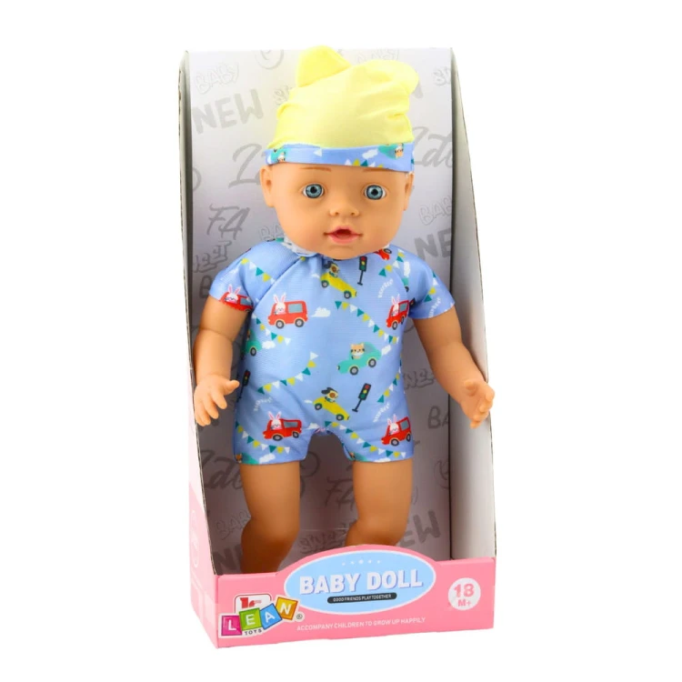 Lalka Bobas Niebieskie Ubranko z Wzorami Czapeczka z Uszami 31cm