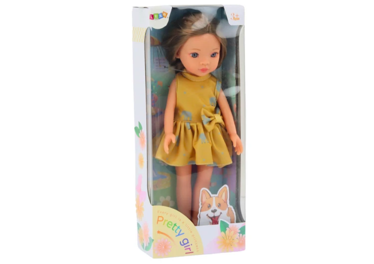 Lalka Żółta Sukienka Brązowe Włosy Duża Laleczka 33cm
