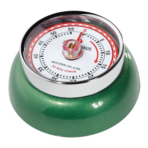 Timer mechaniczny, śred. 7 x 3 cm, zielony metaliczny