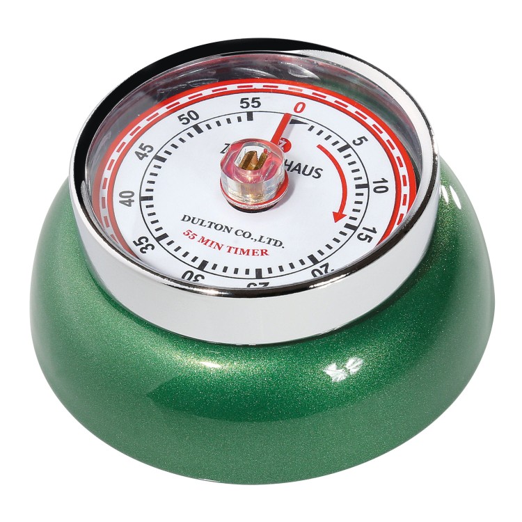 Timer mechaniczny, śred. 7 x 3 cm, zielony metaliczny