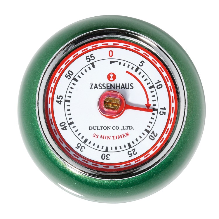 Timer mechaniczny, śred. 7 x 3 cm, zielony metaliczny
