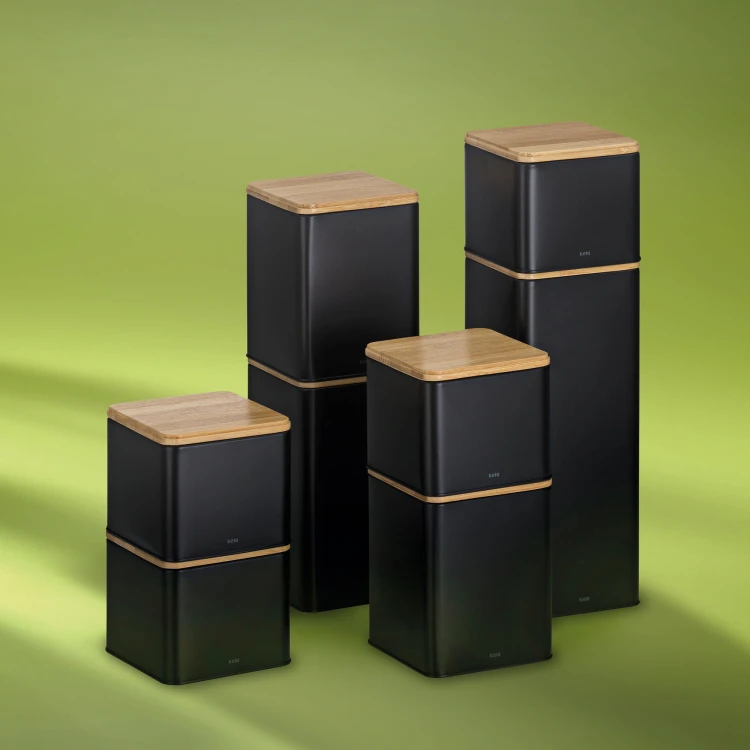 Pojemnik kuchenny, metal/bambus, 3,0 l, 11,5 x 11,5 x 28,5 cm