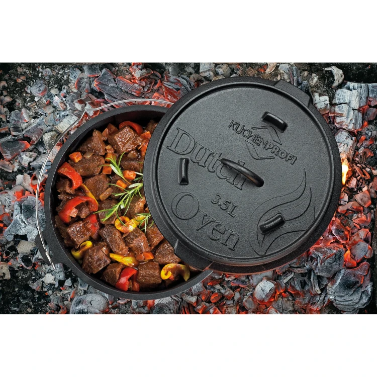 Garnek żeliwny, z akcesoriami do używania na grillu i nad ogniskiem, 3,5 l, śred. 24 x 13,5 cm