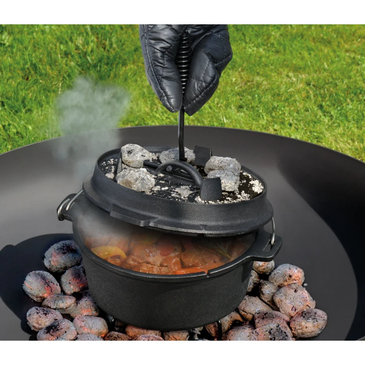 Garnek żeliwny, z akcesoriami do używania na grillu i nad ogniskiem, 3,5 l, śred. 24 x 13,5 cm