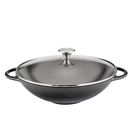 Wok żeliwny ze szklaną pokrywą, śred. 30 cm