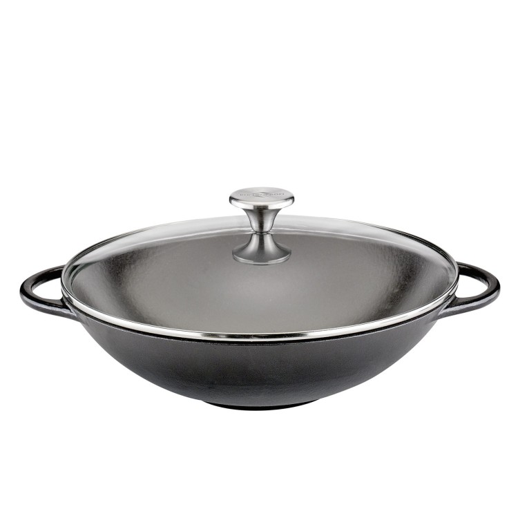 Wok żeliwny ze szklaną pokrywą, śred. 30 cm