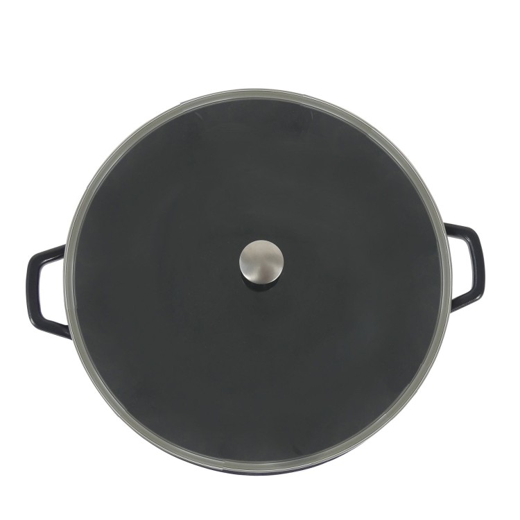 Wok ze szklaną pokrywą, żeliwo emaliowane, śred.36 cm, 4 l, wys. 10 cm, czarny