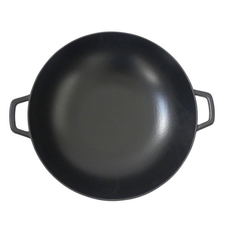 Wok ze szklaną pokrywą, żeliwo emaliowane, śred.36 cm, 4 l, wys. 10 cm, czarny