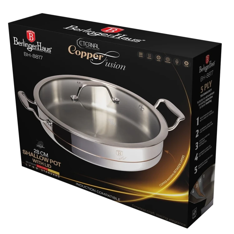 Garnek płytki z pokrywką 28cm Copper Touch Collection BerlingerHaus BH-8817