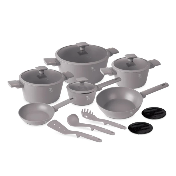 Zestaw 15el. garnki, patelnie, akcesoria BerlingerHaus Taupe BH-8111NN