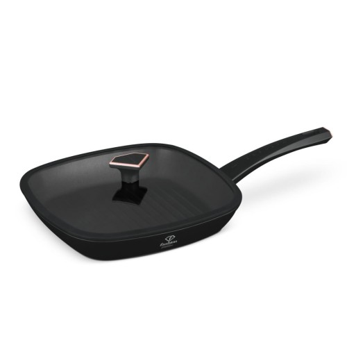 Patelnia grillowa 28cm z powłoką tytanową + pokrywką Fashion TV FTV-0034 Matte Black-Rose Gold