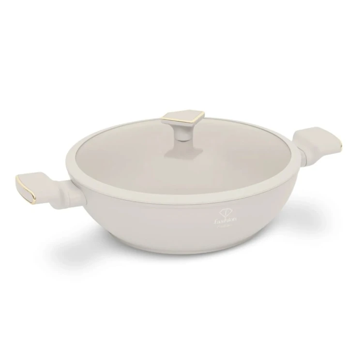 Wok z pokrywką 30 cm FashionTV FTV-0063 Matte Cream Gold Collection