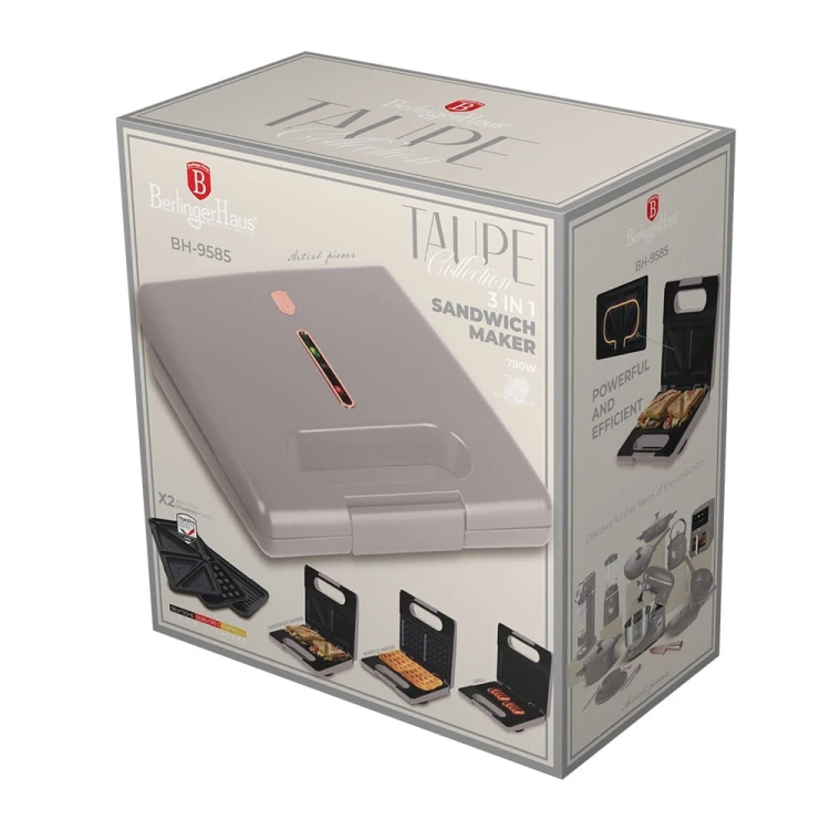 Toster 3 w 1 z odpinanymi nakładkami BerlingerHaus Taupe Collection BH-9585