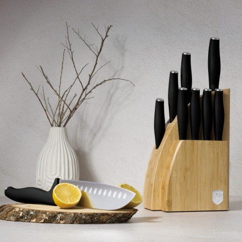 Noże kuchenne | Zestaw 9 noży w stojaku bambusowym BerlingerHaus Matte Black BH-2979