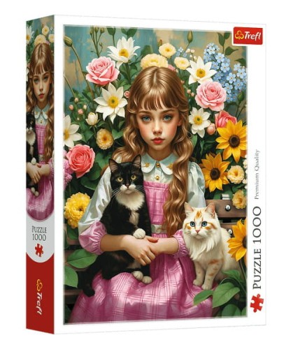 Puzzle 1000 Dziewczynka z kotami