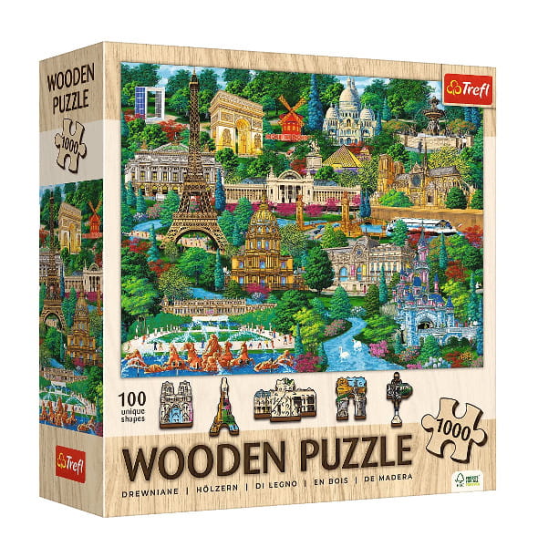 Puzzle 1000 Drewniane Francja znane miejsca