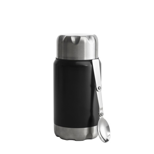 Termos obiadowy ze składaną łyżką Mark, stal nierdzewna/miedź, 0,6 l, śred. 9 x 20 cm, czarny