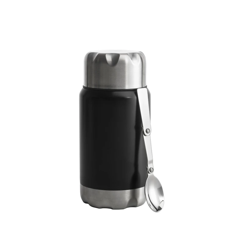 Termos obiadowy ze składaną łyżką Mark, stal nierdzewna/miedź, 0,6 l, śred. 9 x 20 cm, czarny