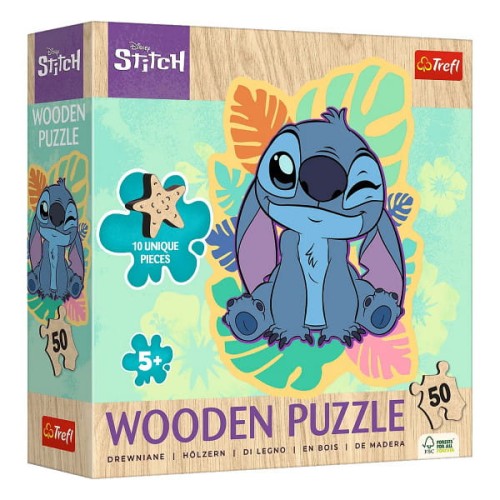 Puzzle 50el drewniane Wesoły Stitch - Trefl