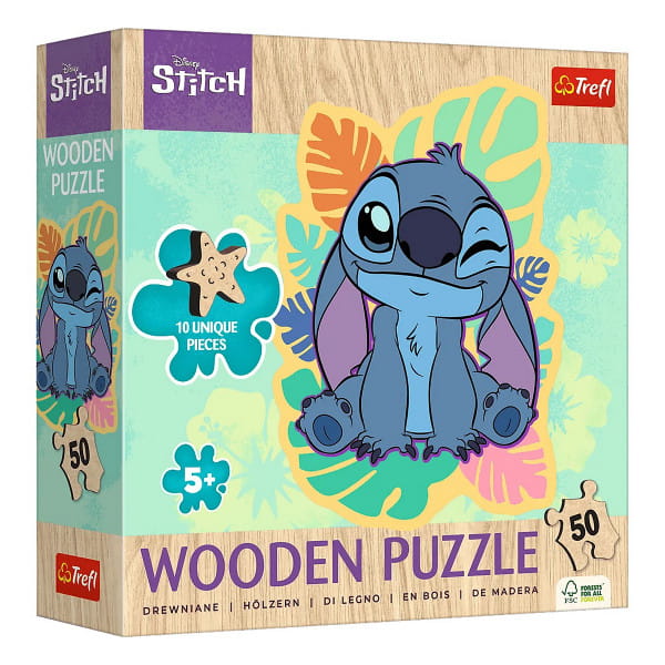 Puzzle 50el drewniane Wesoły Stitch - Trefl