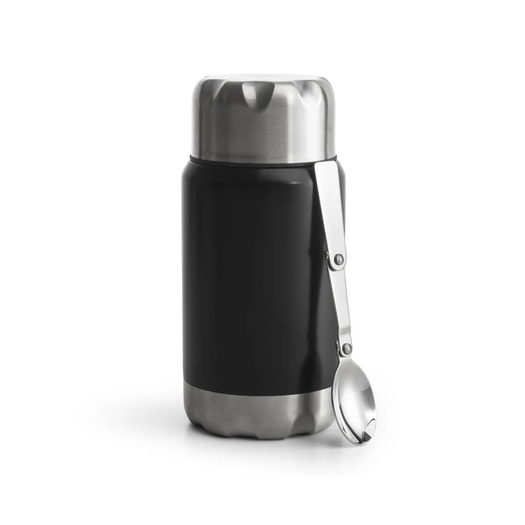 Termos obiadowy ze składaną łyżką Mark, stal nierdzewna/miedź, 0,6 l, śred. 9 x 20 cm, czarny