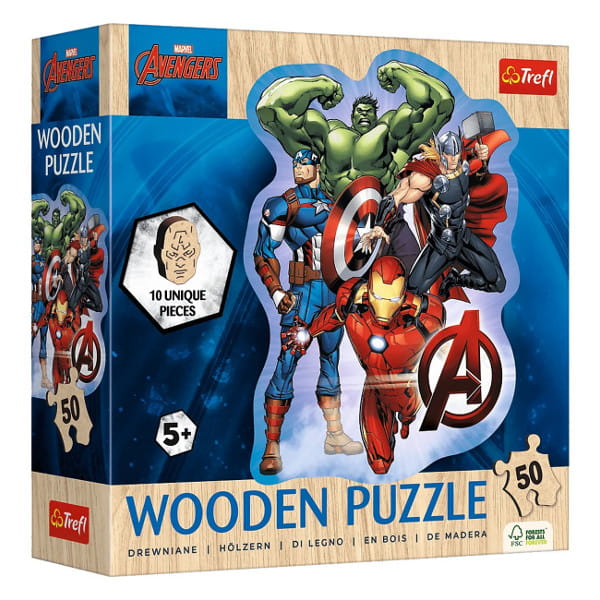 Puzzle 50 Drewniane konturowe Przygody Avengers