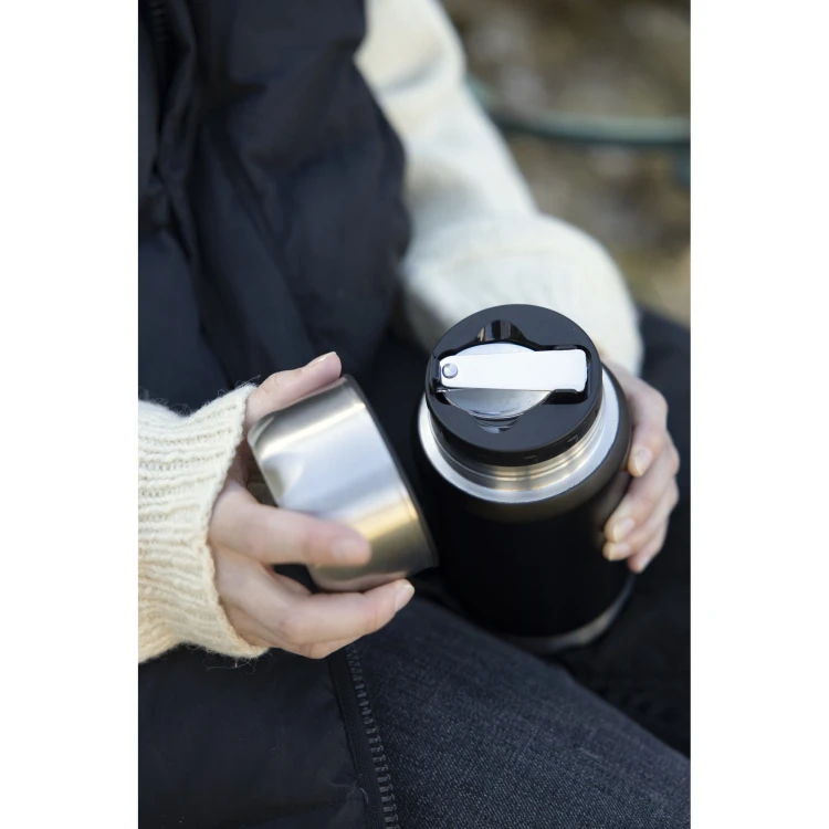 Termos obiadowy ze składaną łyżką Mark, stal nierdzewna/miedź, 0,6 l, śred. 9 x 20 cm, czarny