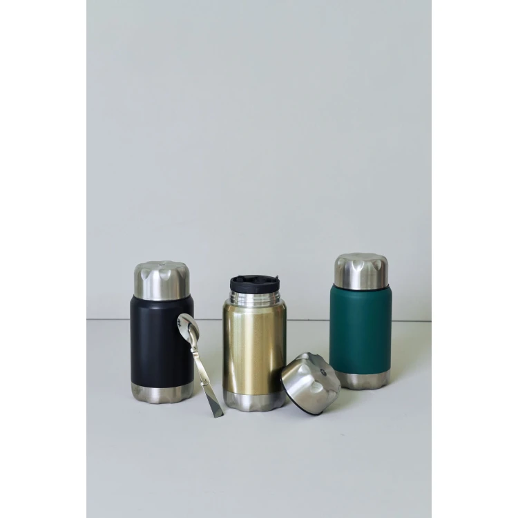 Termos obiadowy ze składaną łyżką Mark, stal nierdzewna/miedź, 0,6 l, śred. 9 x 20 cm, czarny