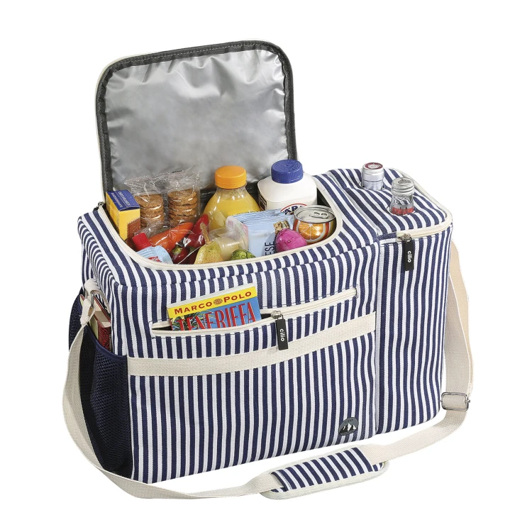 Torba termiczna piknikowa, 45 x 20 x 30 cm, 23 l, biało-niebieska