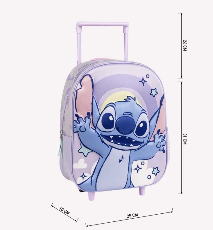 Plecak szkolny 3D walizka z kółkami STITCH - do szkoły / na wakacje fiolet