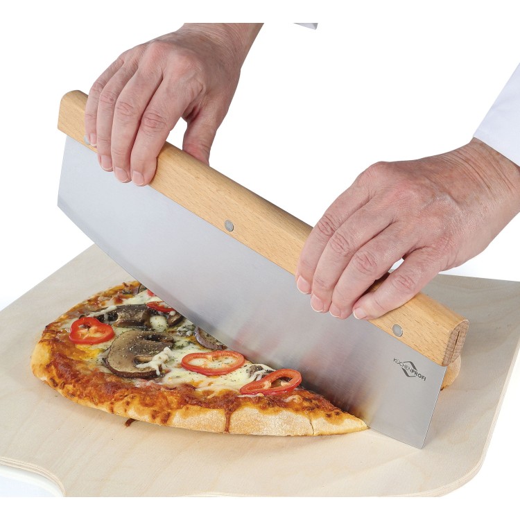 Nóż do pizzy, stal nierdzewna/drewno bukowe, 32 cm