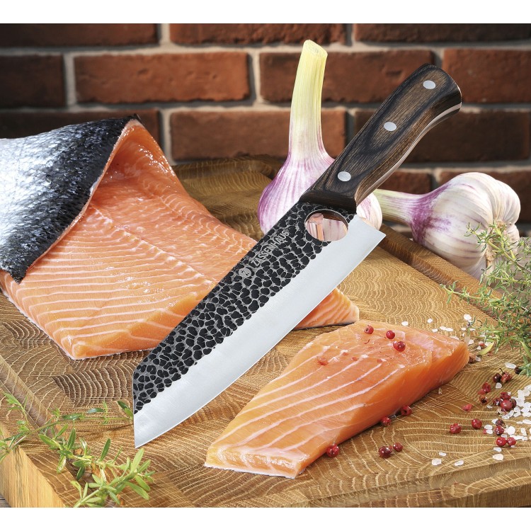 Nóż szefa kuchni w pokrowcu, 19 cm, stal/drewno pakka