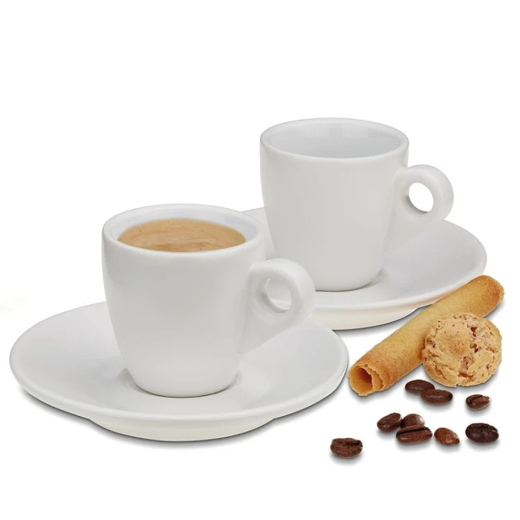 Filiżanki do espresso ze spodkami, 2 szt., ceramika, 0,05 l, śred. 12 x 6,5 cm, białe