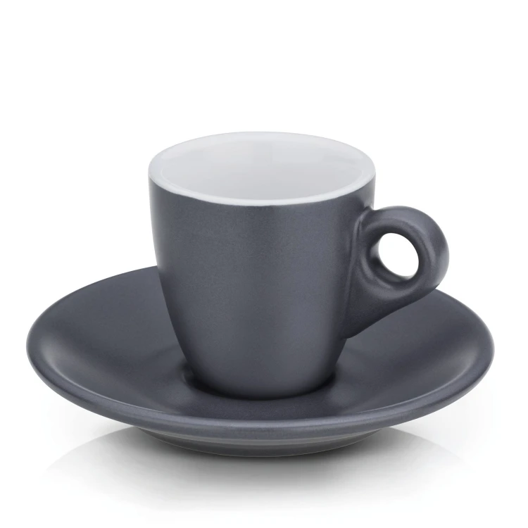 Filiżanki do espresso ze spodkami, 2 szt., ceramika, 0,05 l, śred. 12 x 6,5 cm, szare