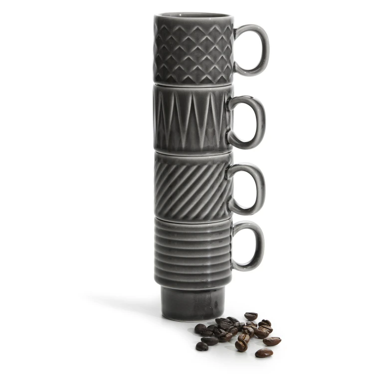 Filiżanki do espresso, 4 szt., szare, ceramika, 0,1 l